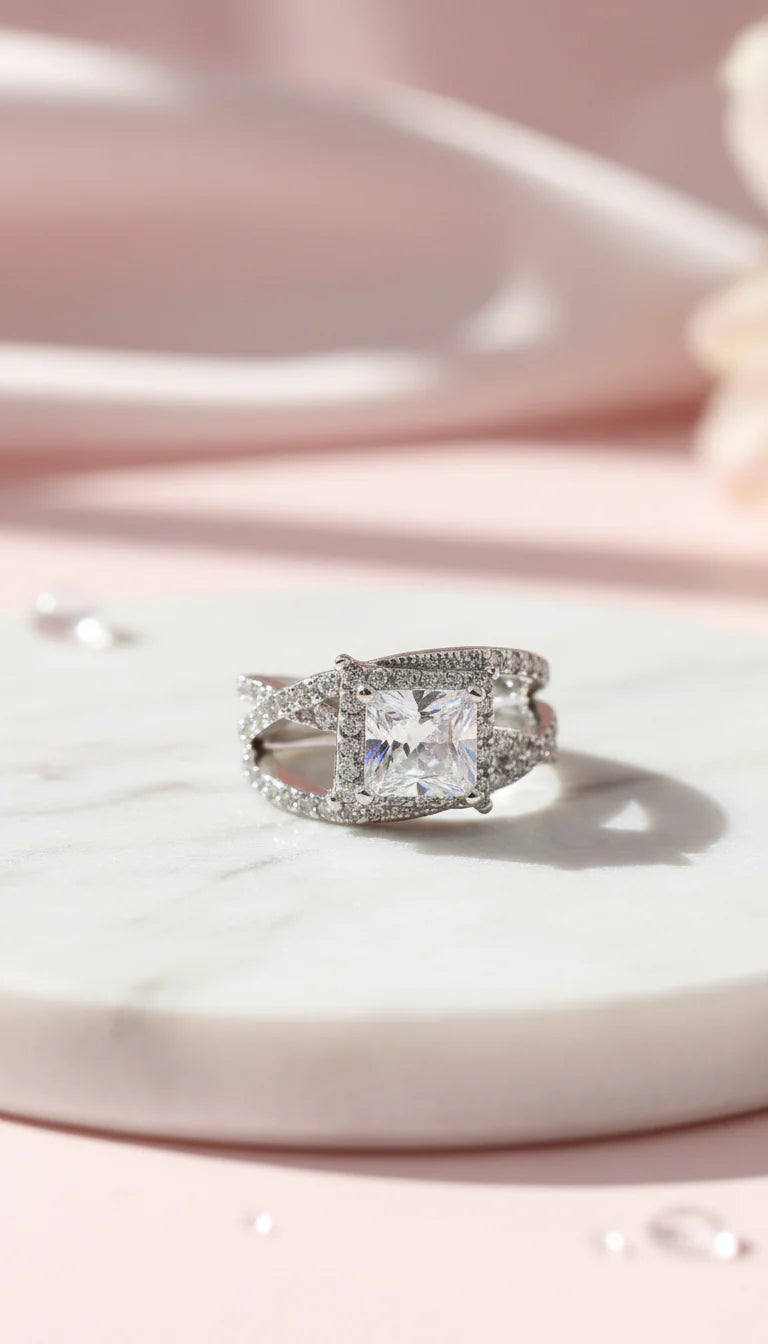 Princess Cut Crystal Ring Box set of 12