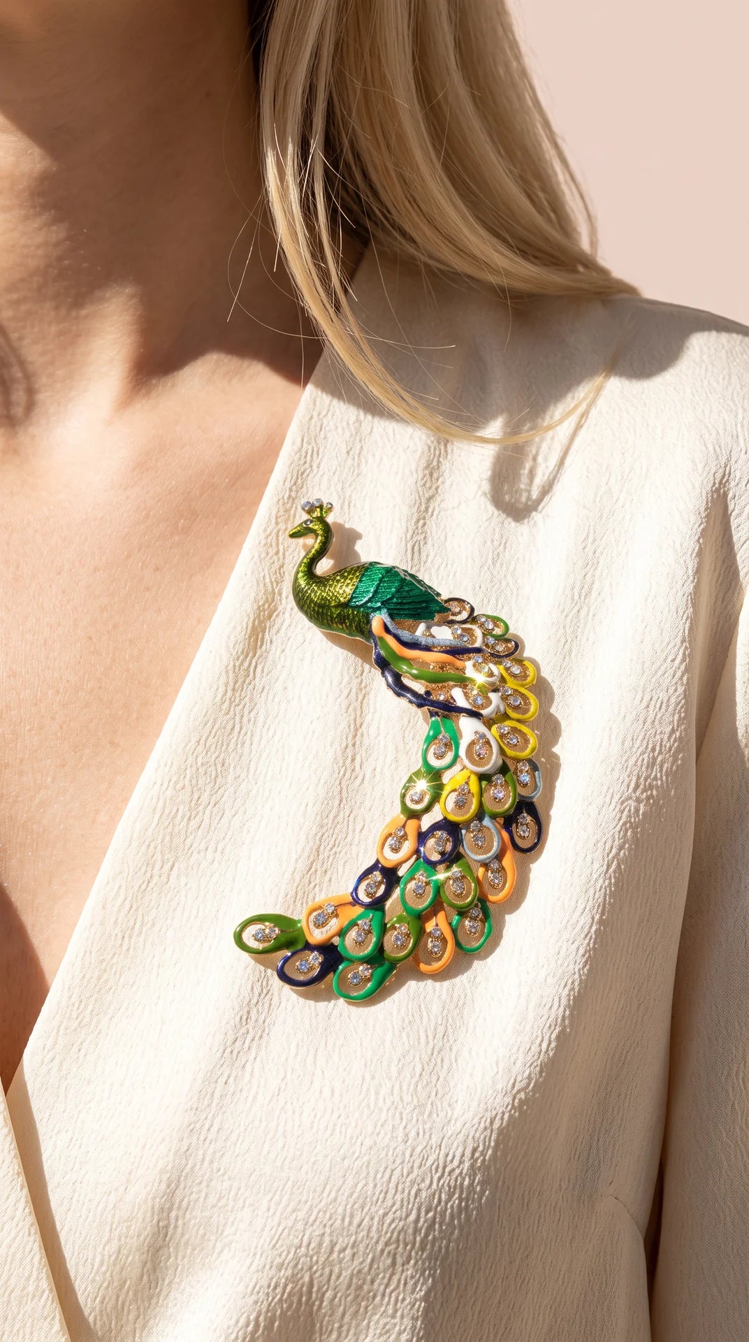 Peacock Oversized Enamel & Crystal Brooch Pin