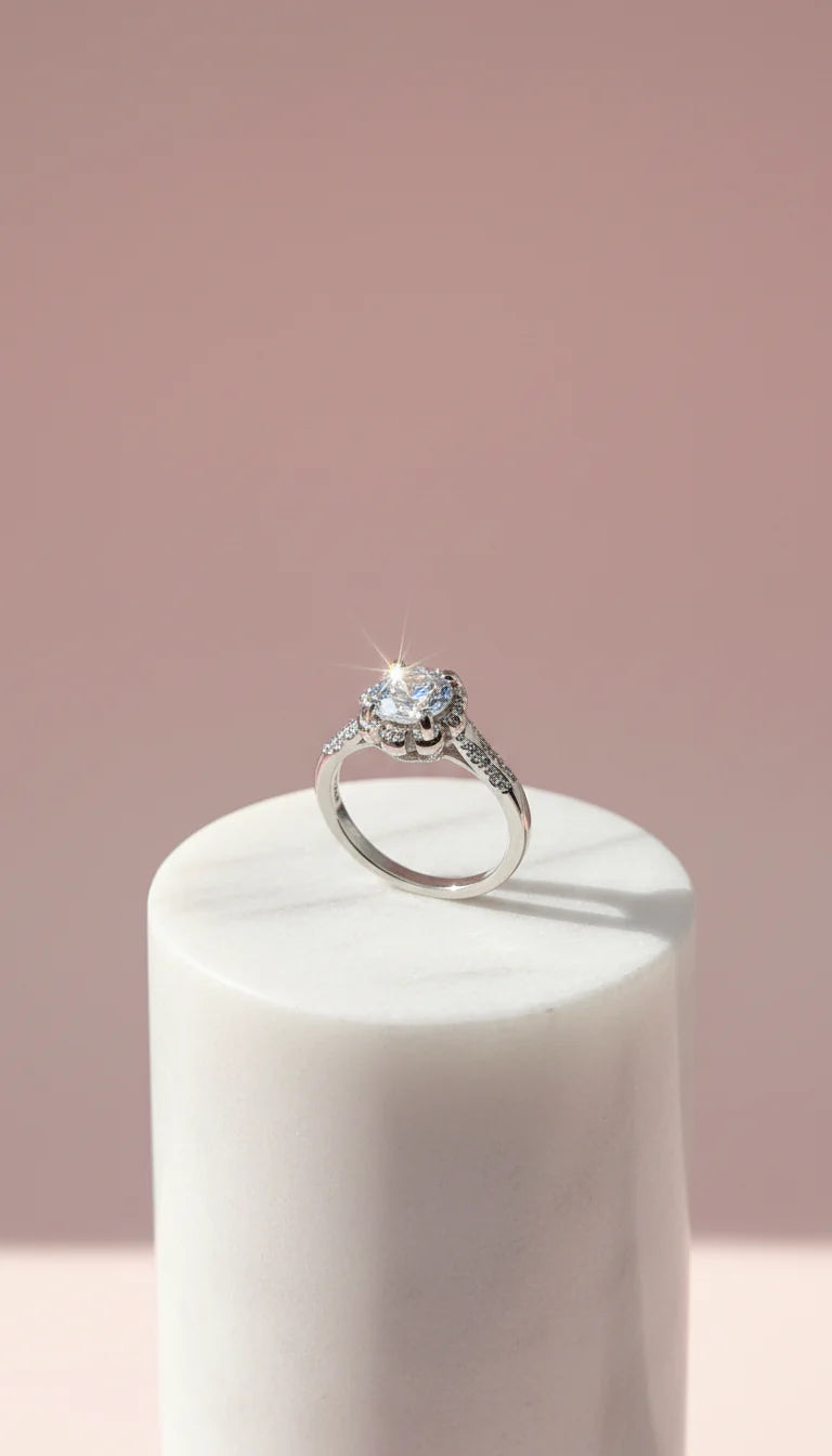 Silver Solitaire Round Cut Crystal Ring Silver Box set of 12