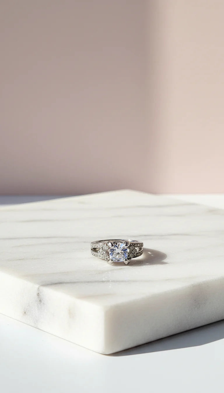 Square Cut Crystal Ring Silver Box set of 12