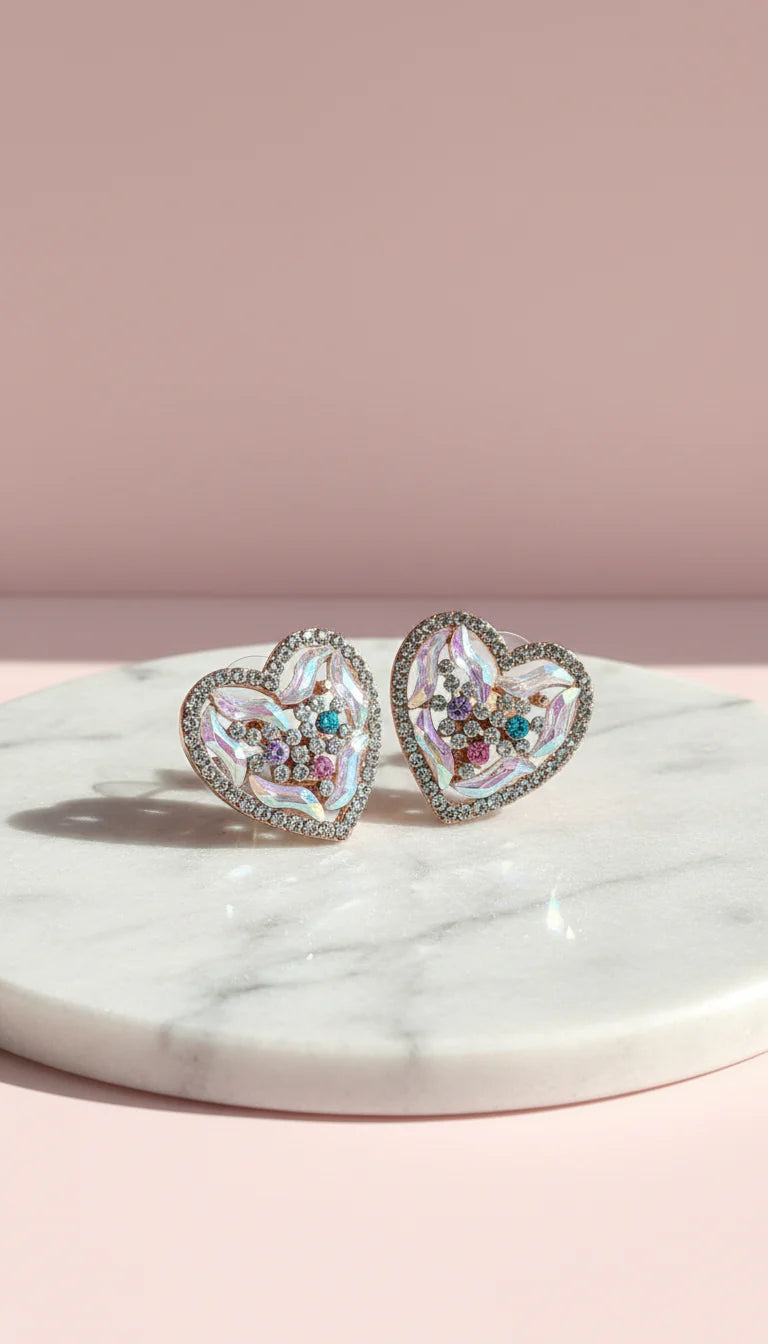 Rainbow Heart Iridescent Non Pierced Clip On Earrings