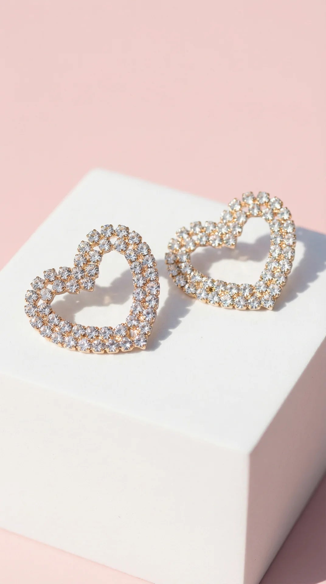 Cut Out Crystal Heart Stud Earrings