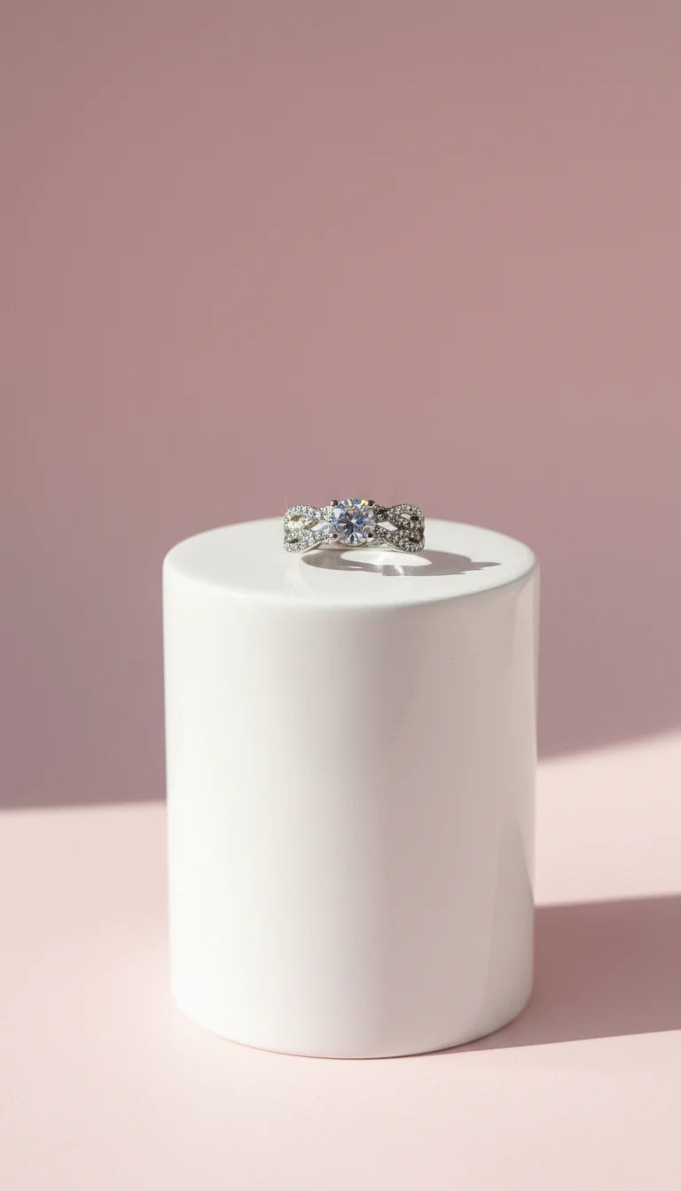 Wavey Band Solitaire Crystal Ring Silver Box set of 12