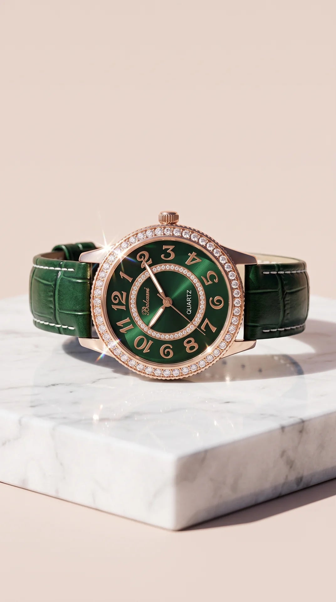 Crystal Bezel Croc Pattern Strap Watch