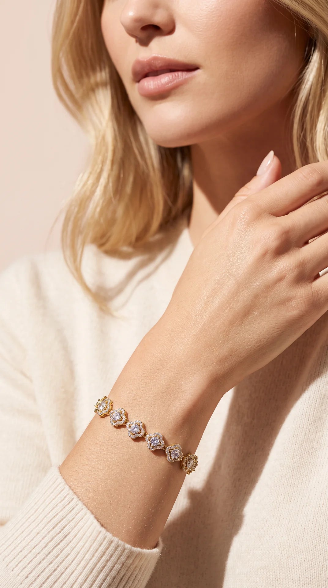 Gold Plated Clover Pavé Tennis Bracelet