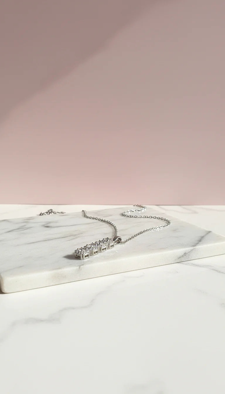 Oblong Crystal Stainless Steel Gold Plated Pendant Necklace