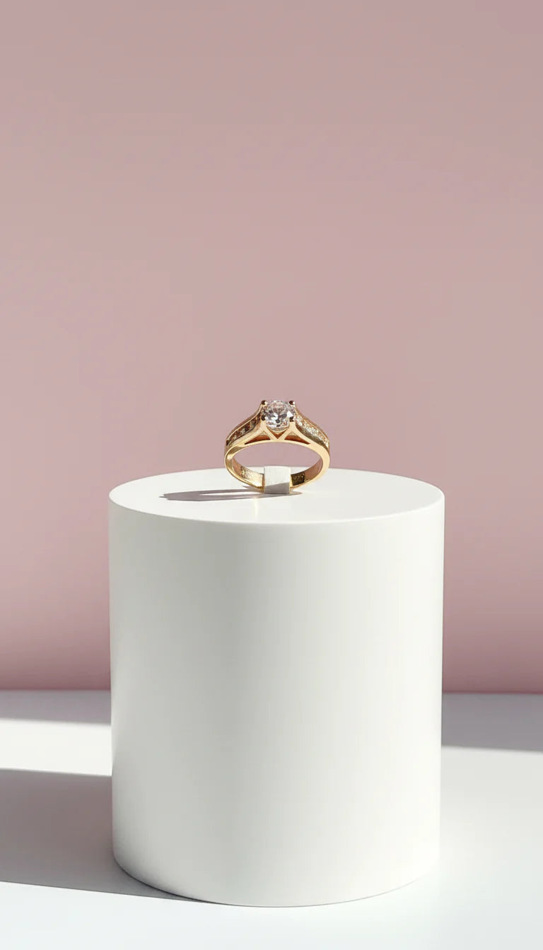 Gold Crystal Solitaire Ring Gold Box set of 12