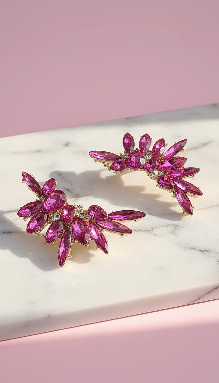 Winged Curve Crystal Stud Earrings