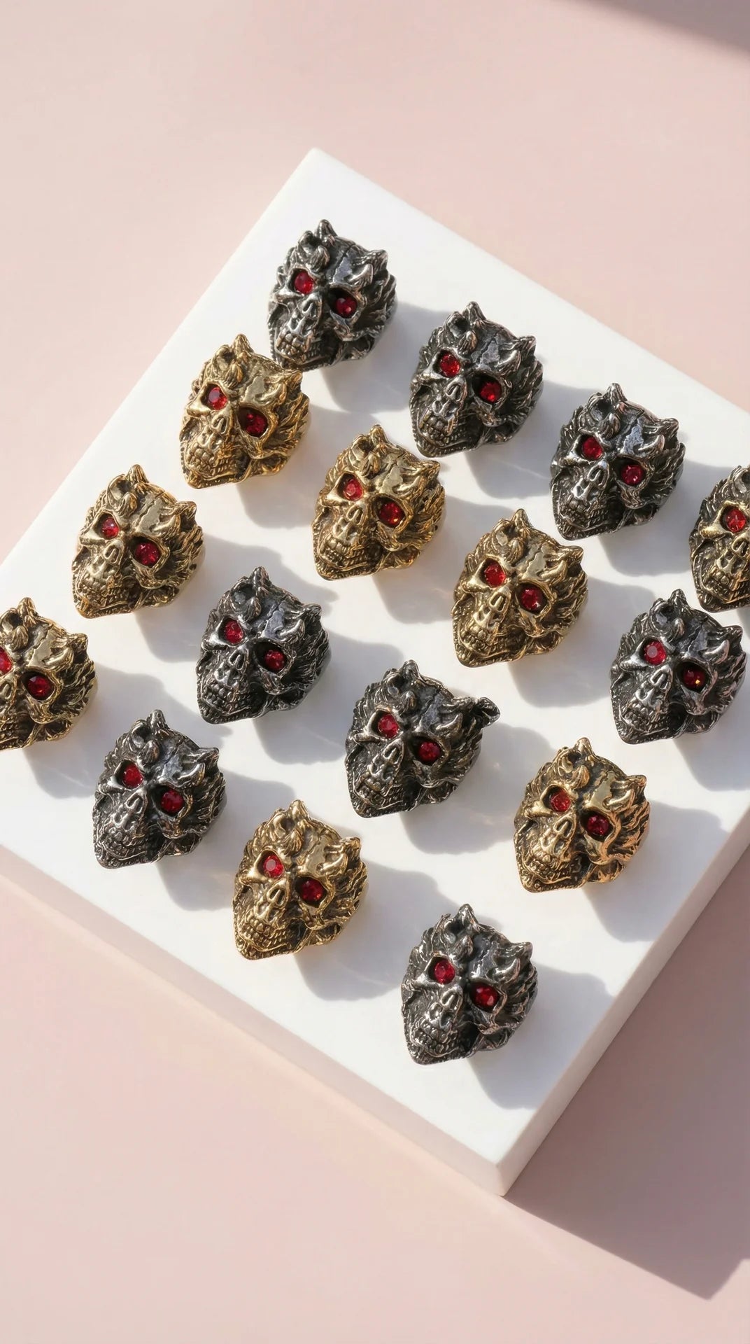 Stainless Steel Men's Red Crystal Monkey Skull Biker Ring