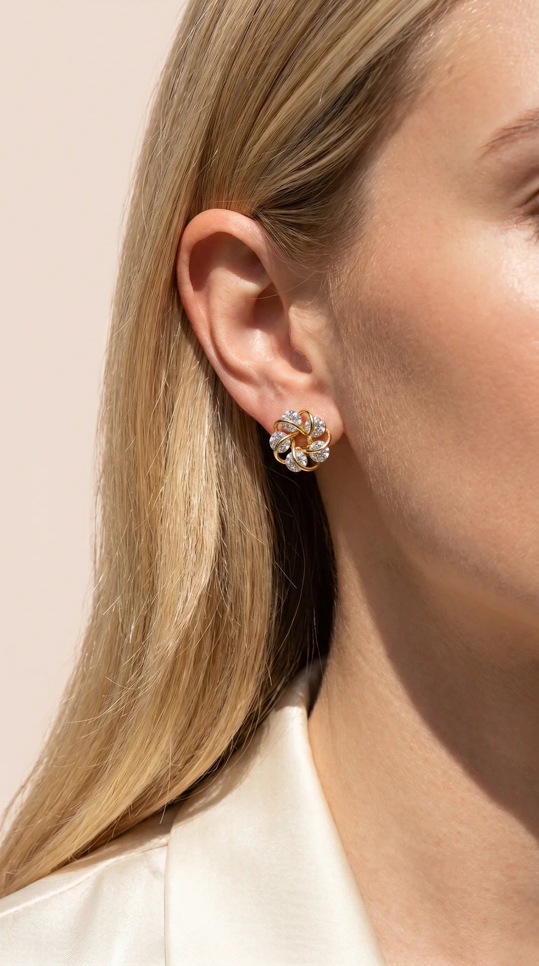 Curved Round Cut Crystal Stud Earrings