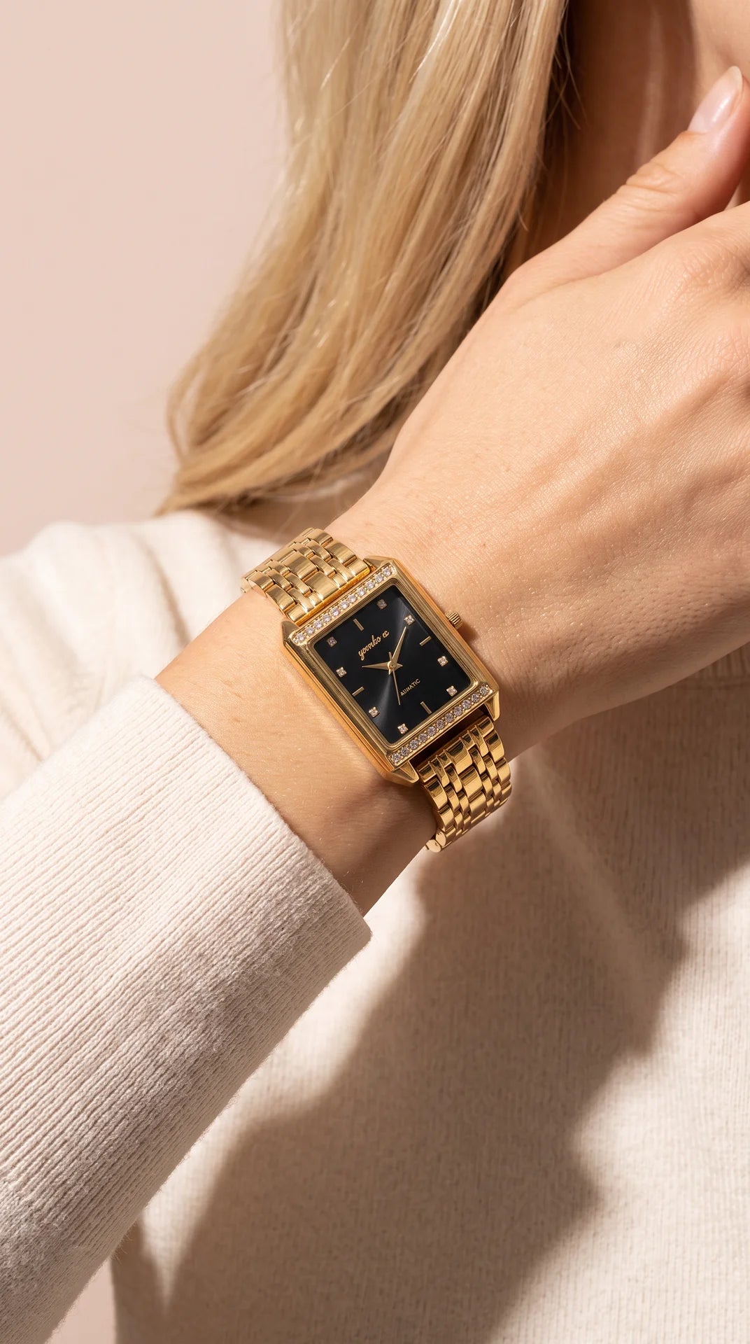 Crystal Bezel Rectangular Bracelet Watch
