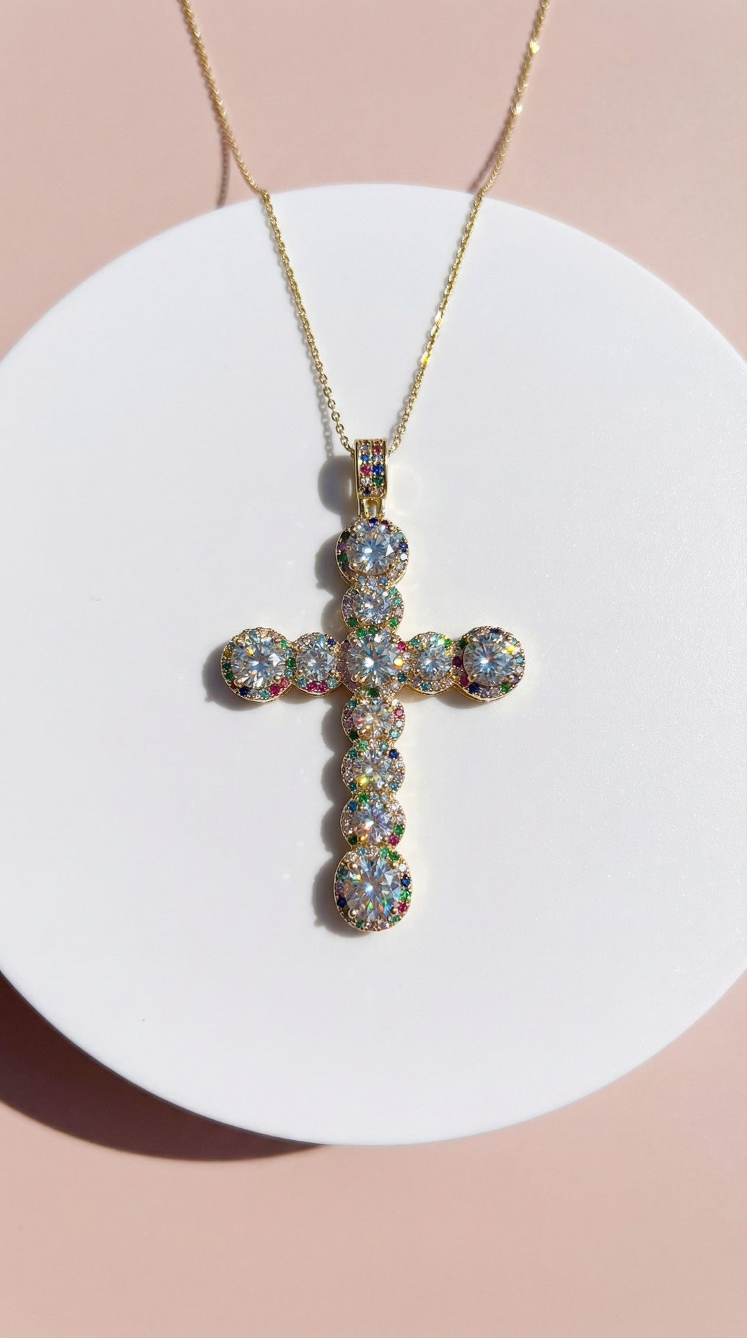 Iridescent Rainbow Crystal Cross Necklace