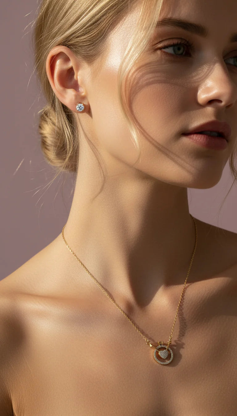 Crystal Heart Pendant Necklace & Earring Set