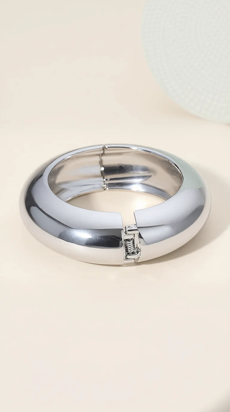 Mirror Finish Round Hinged Bangle Cuff