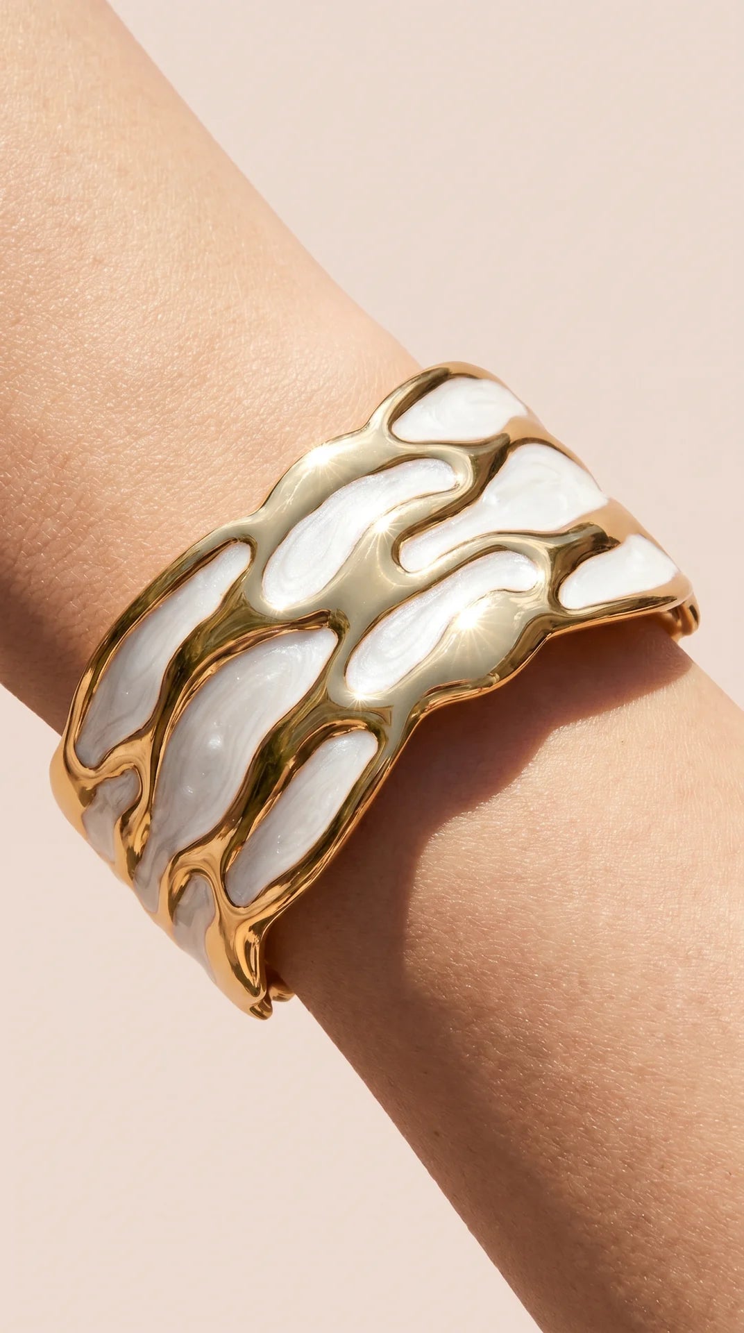 Gold Plated Enamel Wavey Cuff Bangle