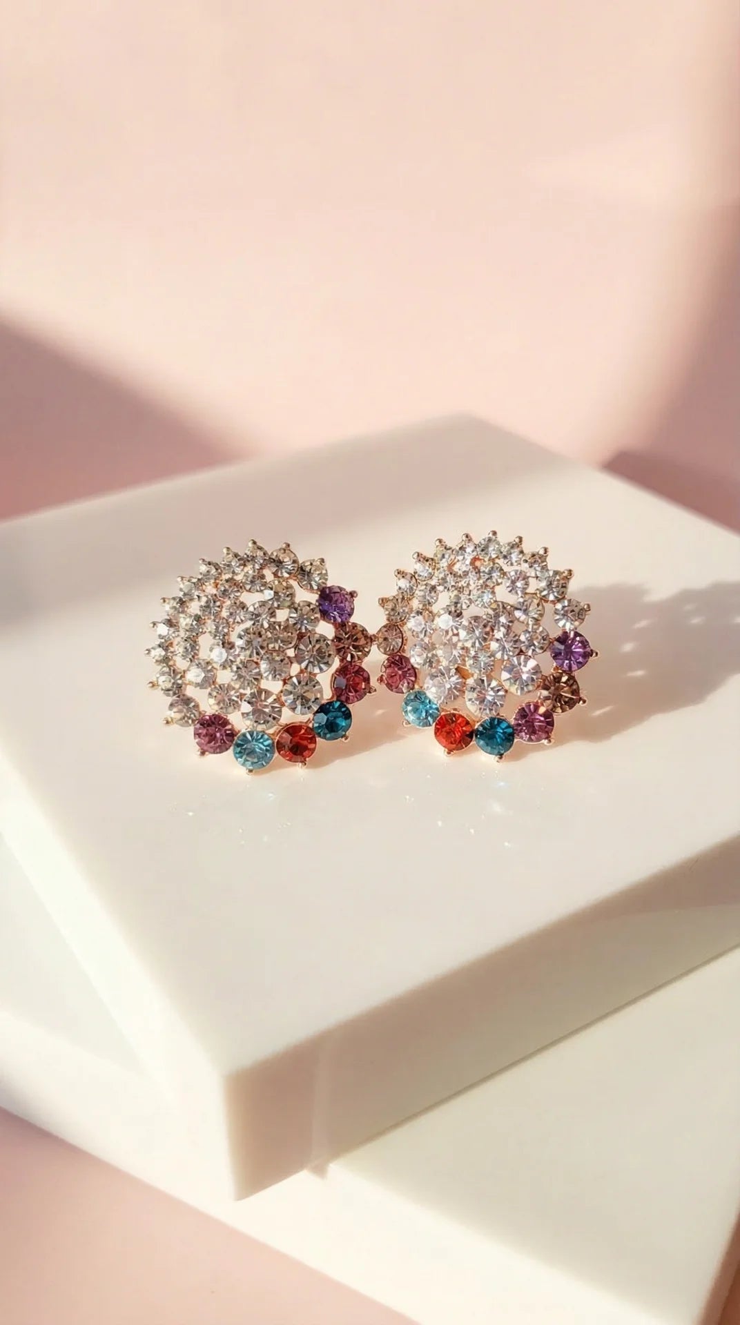 Round Crystal Cluster Non Pierced Clip On Earrings