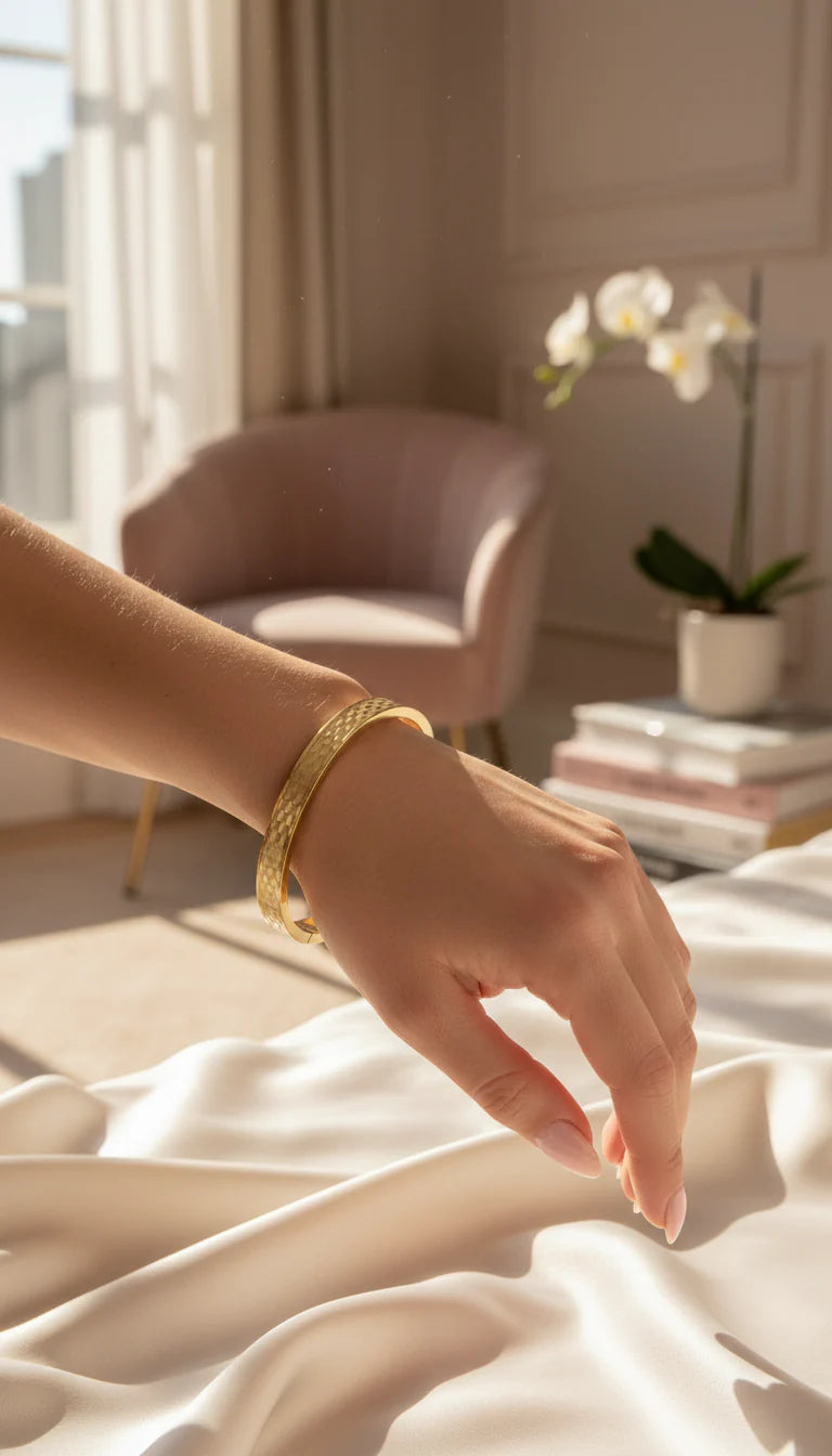 Gold Plated Checkered Stacking Bracelet Bangle