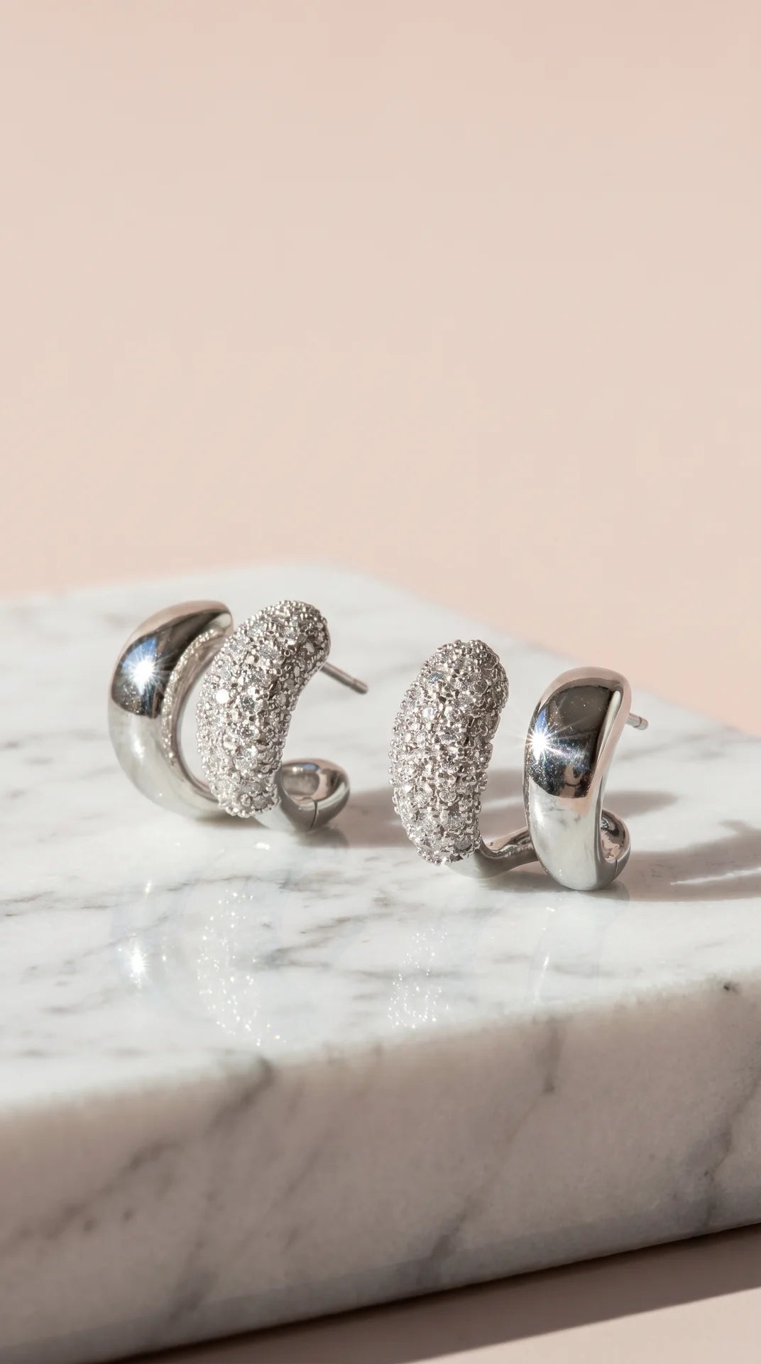 Curved Mirco Pavé Crystal Gold Plated Huggie Earrings
