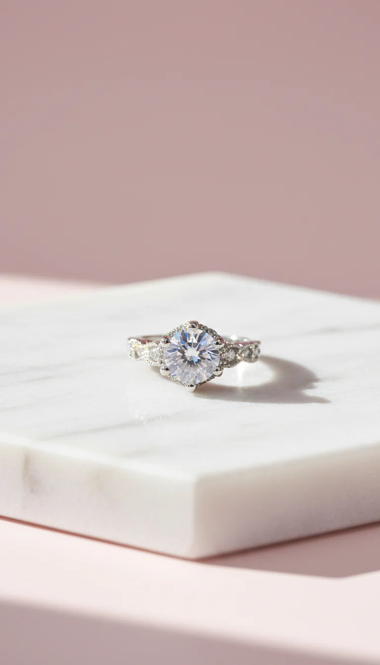 Rounded Crystal Silver Ring Box set of 12