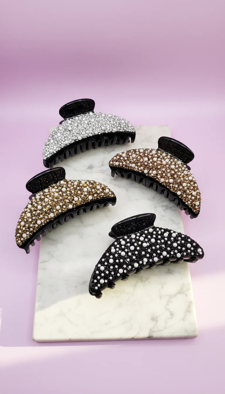 Pearl Rhinestone Hair Clamps