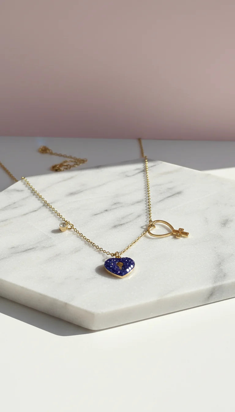 Heart Lock Stainless Steel Gold Plated Pendant Necklace