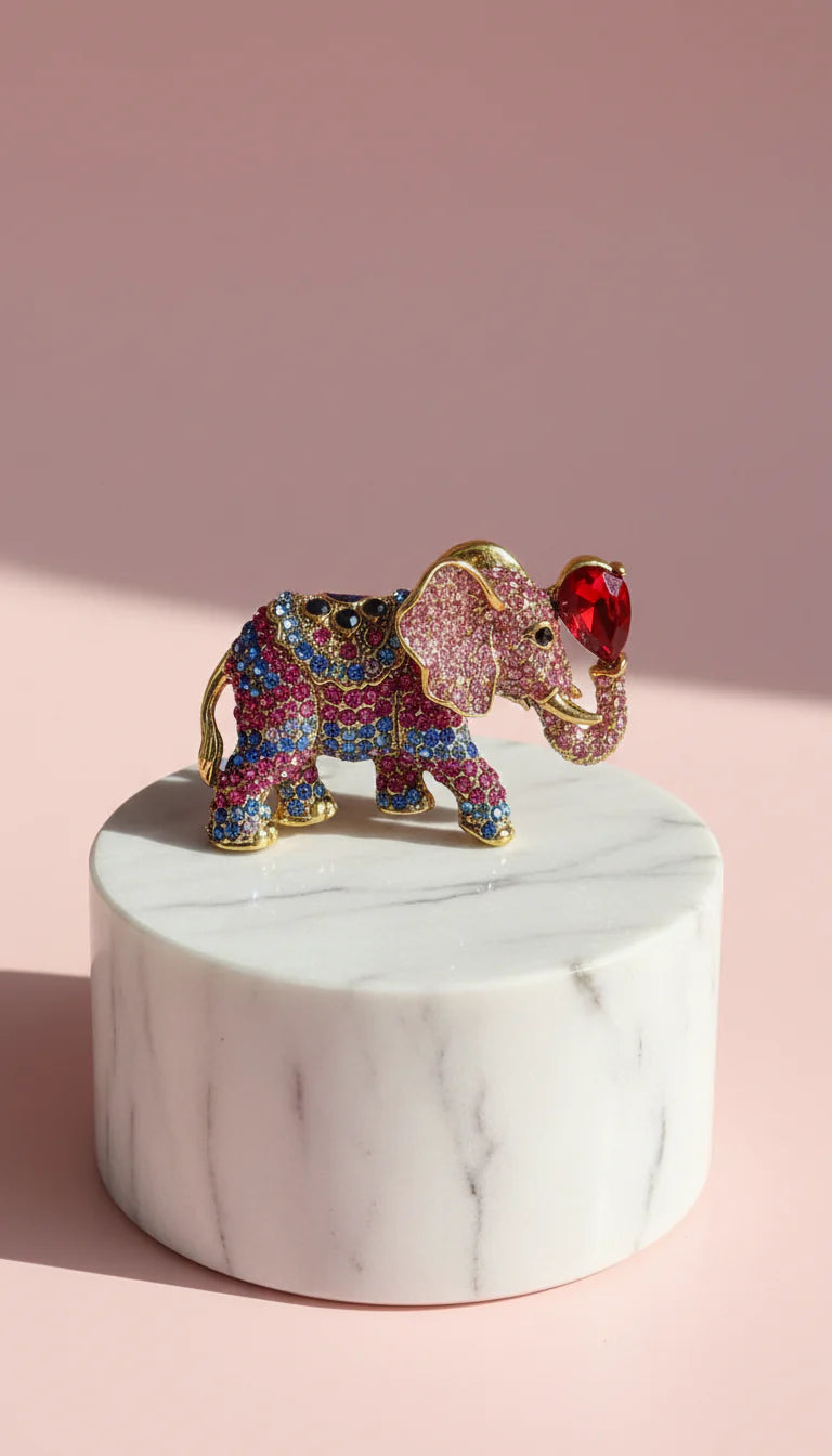 Elephant & Jewel Crystal Brooch Pin
