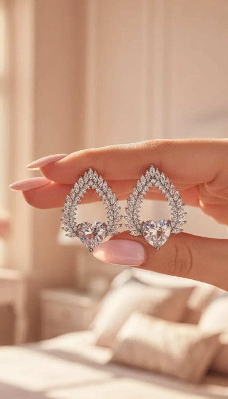 Teardrop Heart Crystal Stud Earrings