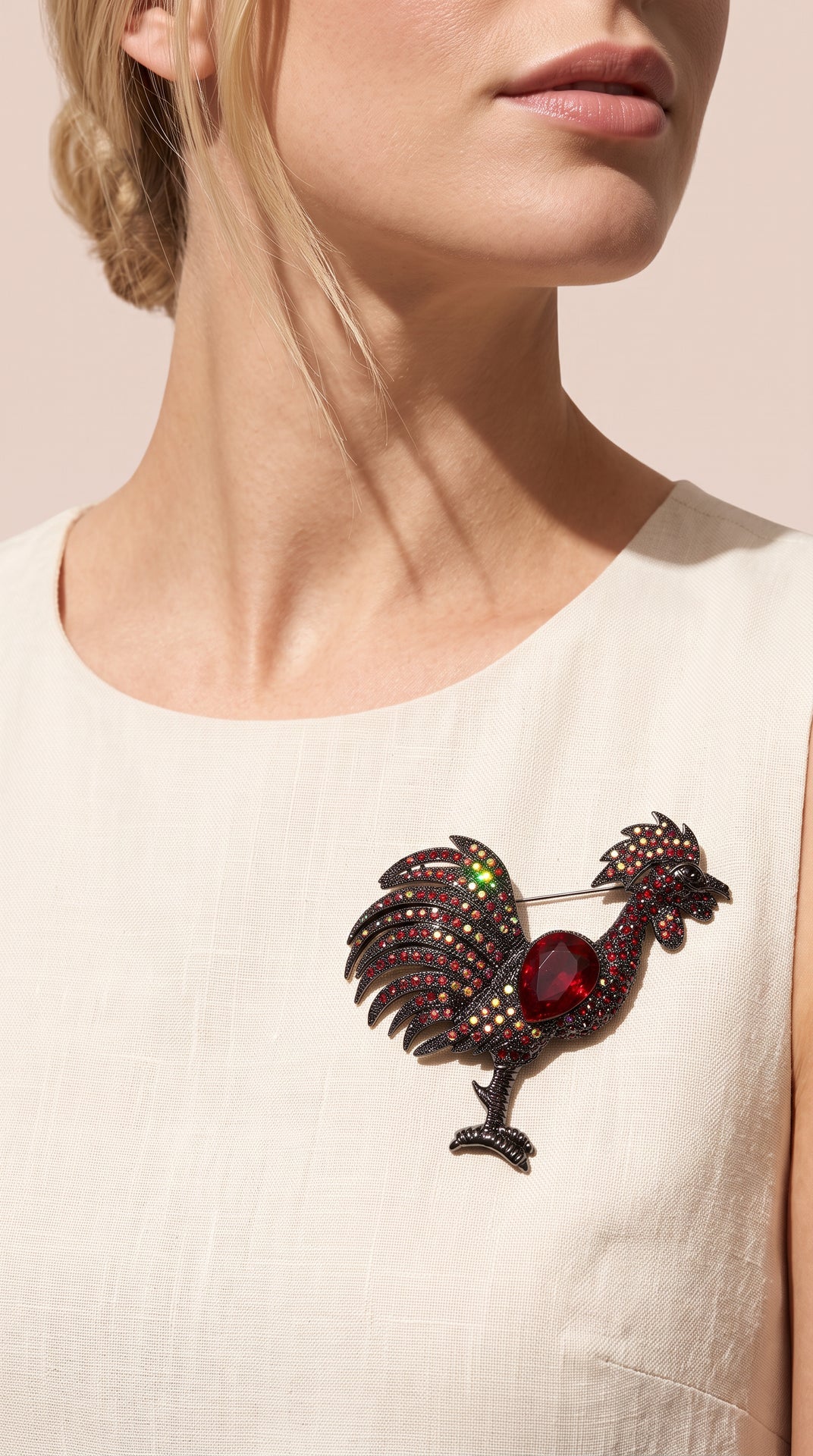 Crystal Rooster Statement Brooch Pin