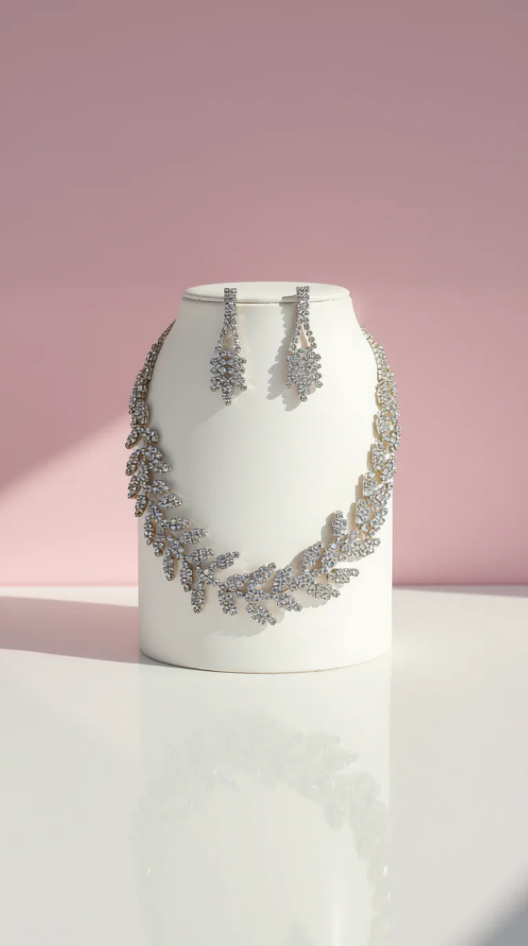 Crystal Leaf Layered Necklace & Earrings Set