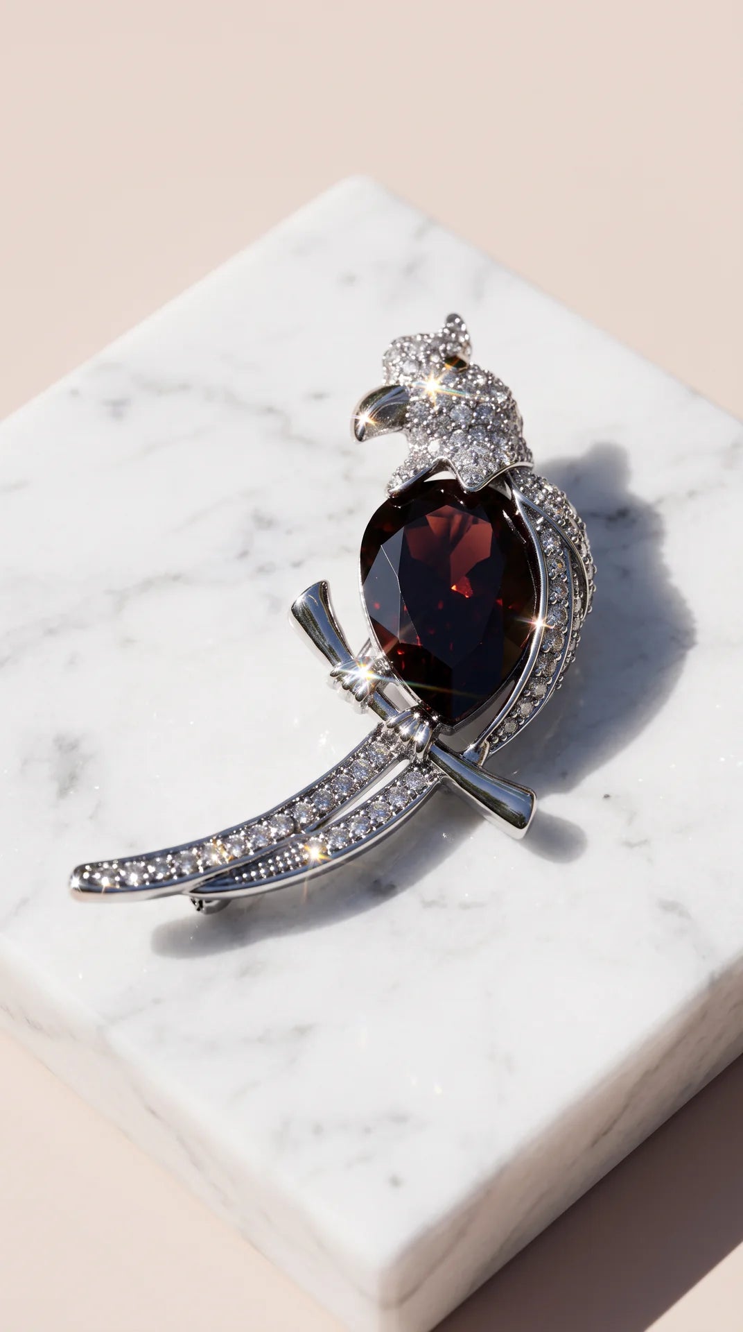 Parrot With Perch Crystal Brooch Pin
