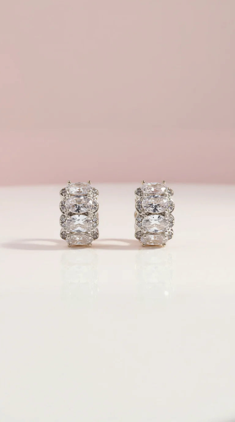 Oval Cut Crystal Huggie Earrings