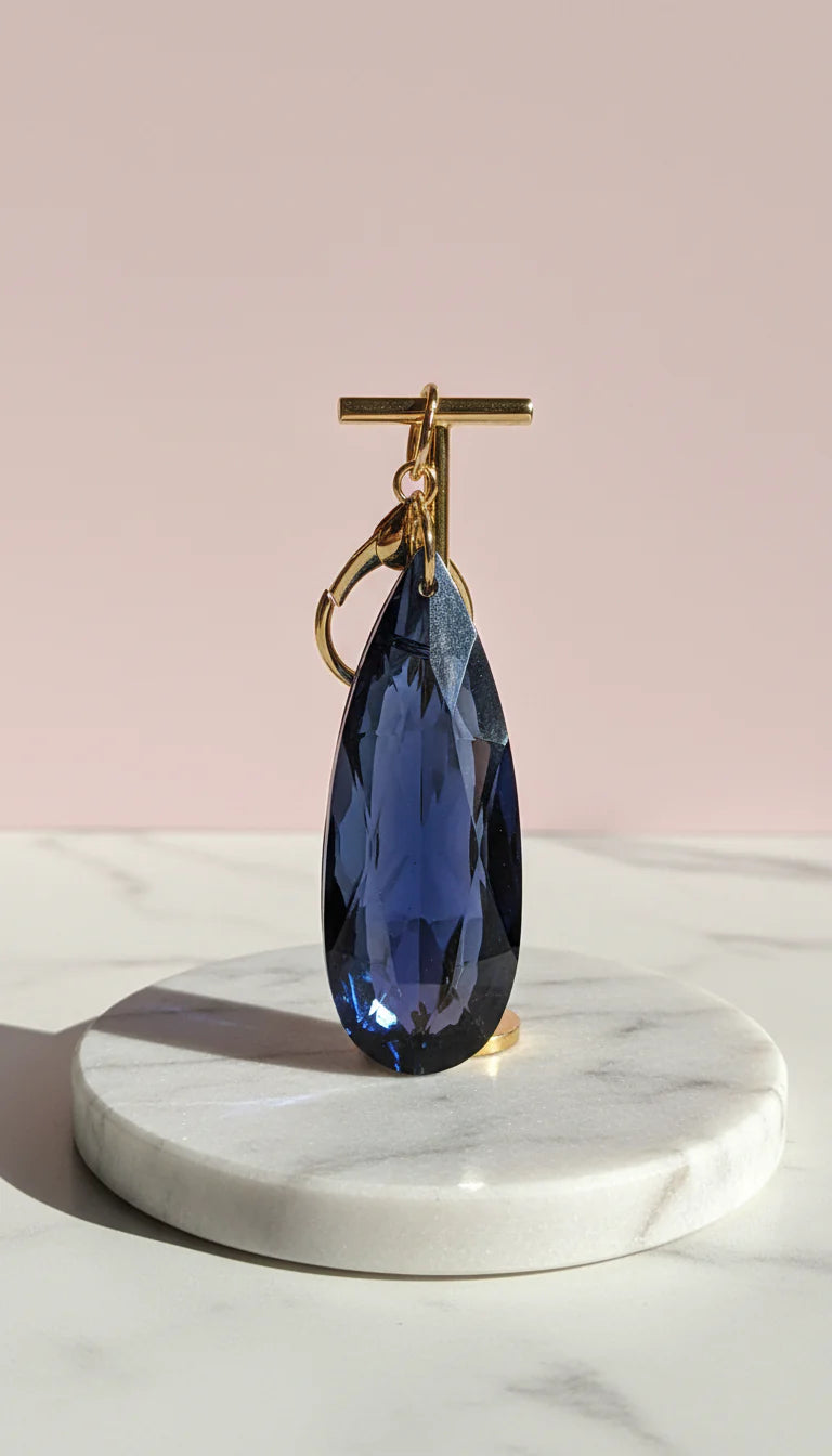 Faceted Glass Tear Drop Bubble Key Ring