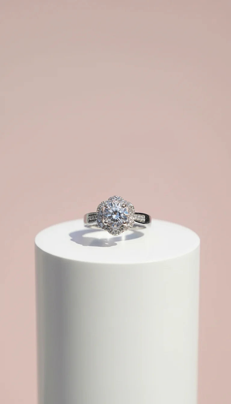 Silver Flower Crystal Ring Silver Box set of 12