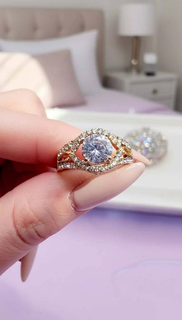 Box set of 12 Oval Gold Crystal Rings