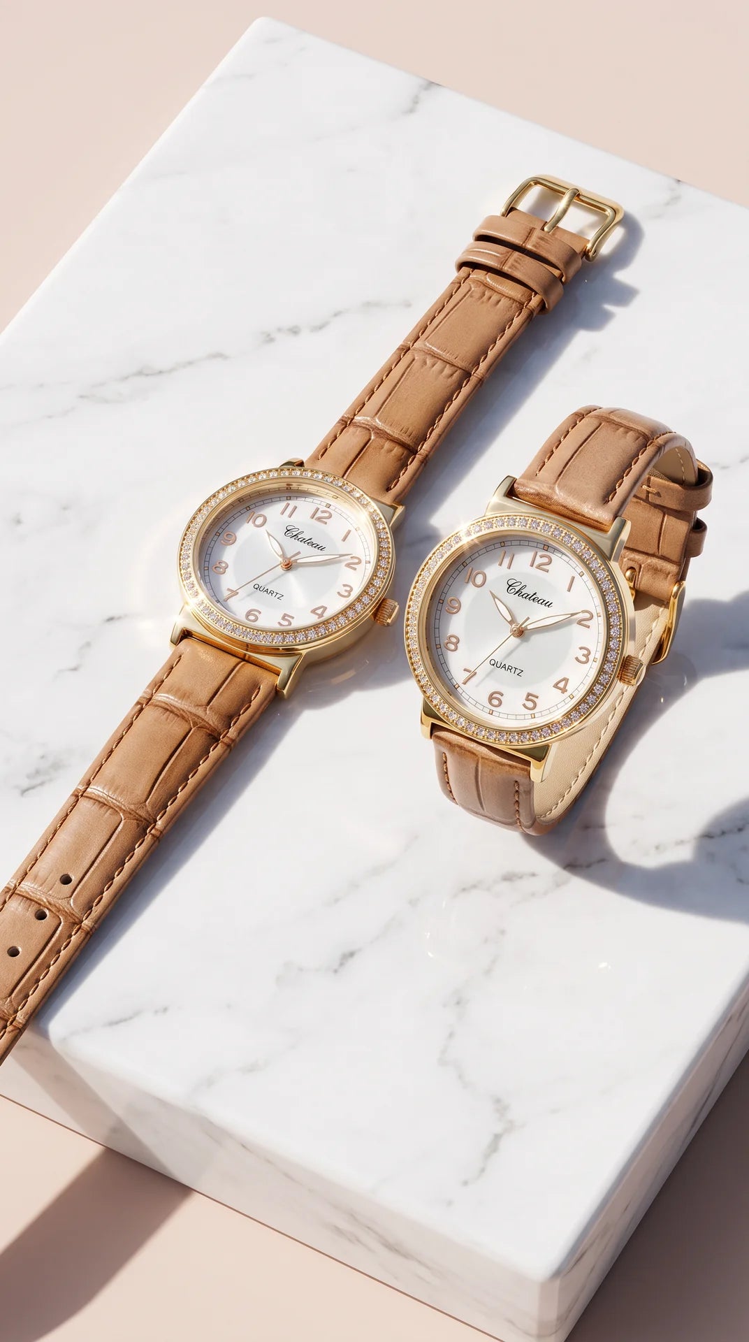 Crystal Bezel Leather Strap Watch