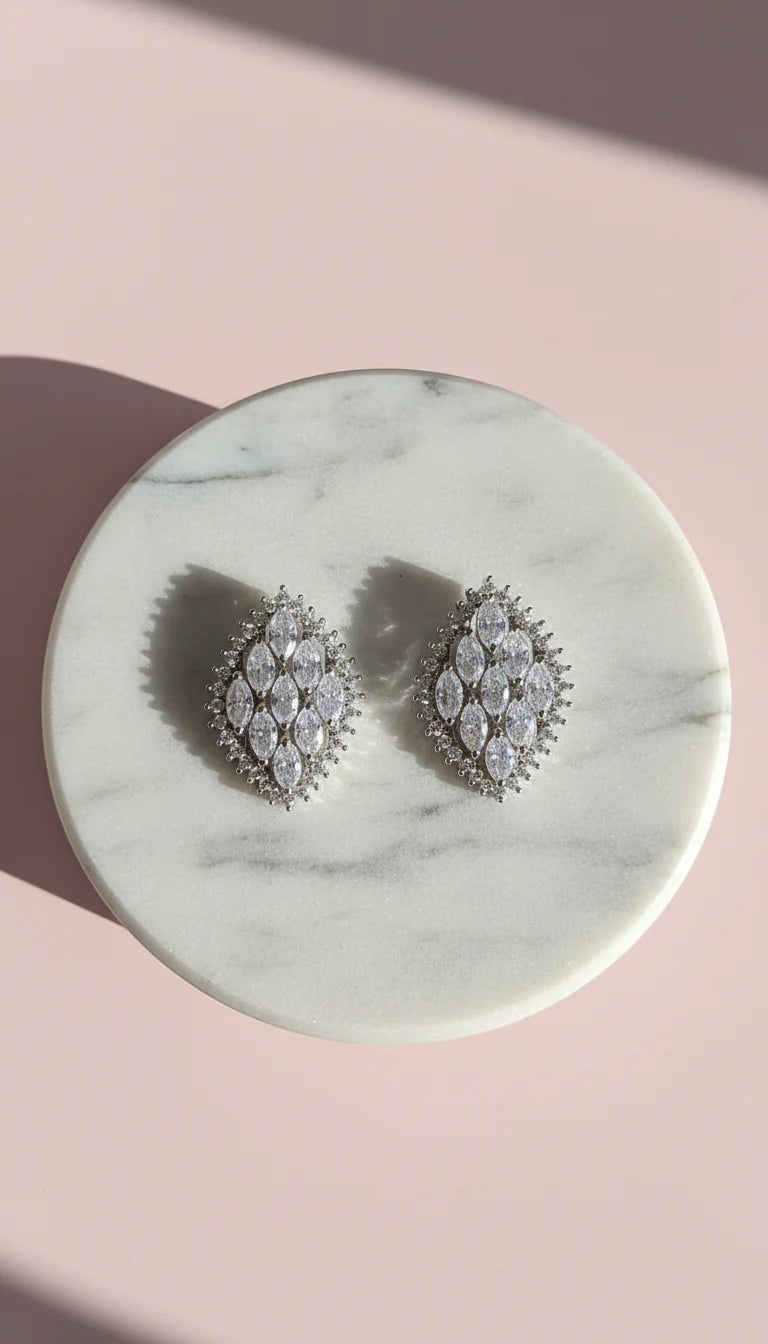 Curved Oval Crystal Stud Earrings