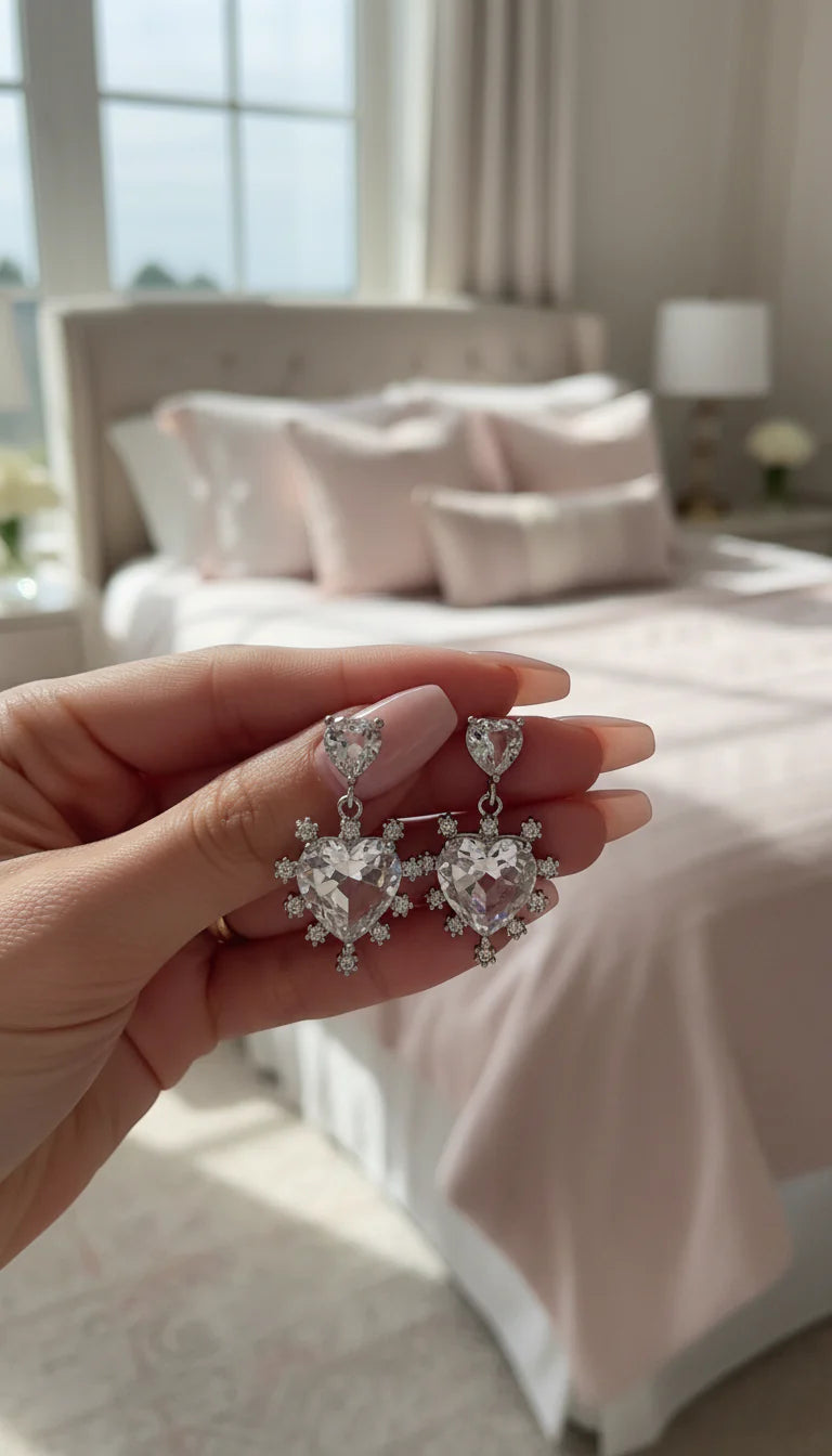 Heart Shaped Crystal Drop & Dangle Earrings