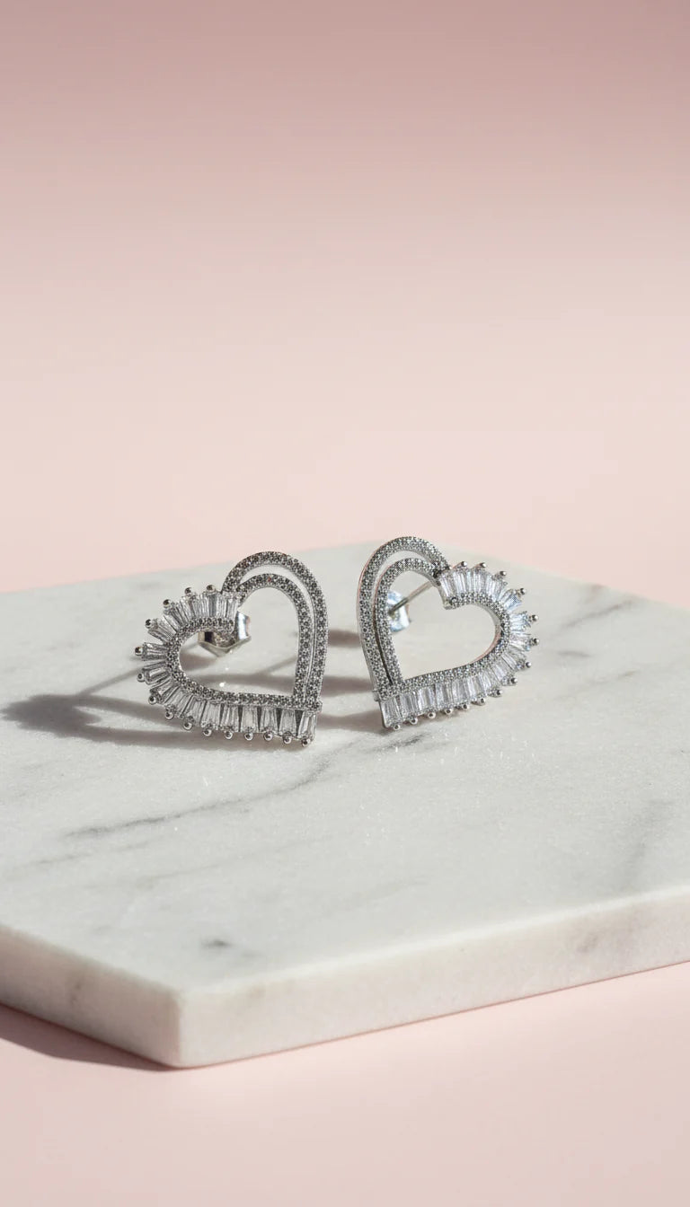 Layered Heart Crystal Stud Earrings