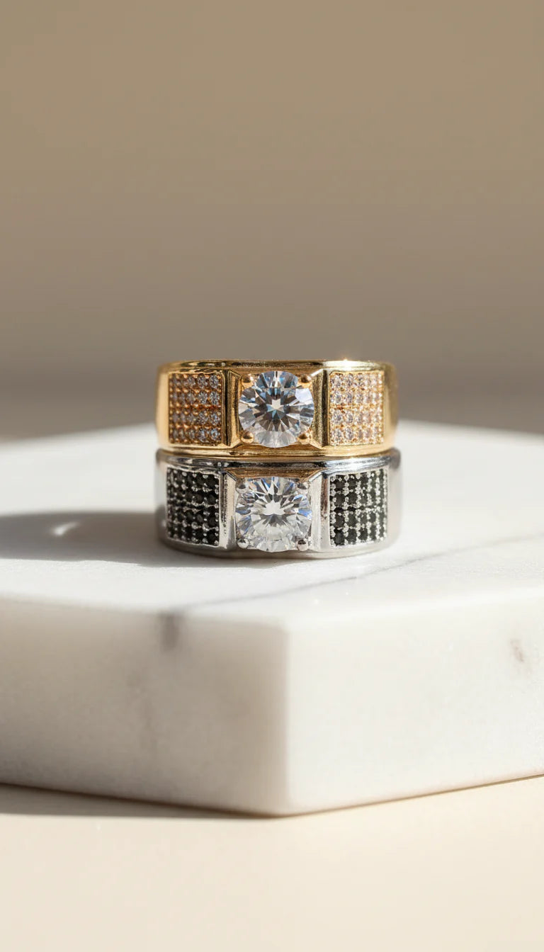 Men's Solitaire Crystal Box Set of 12 Rings