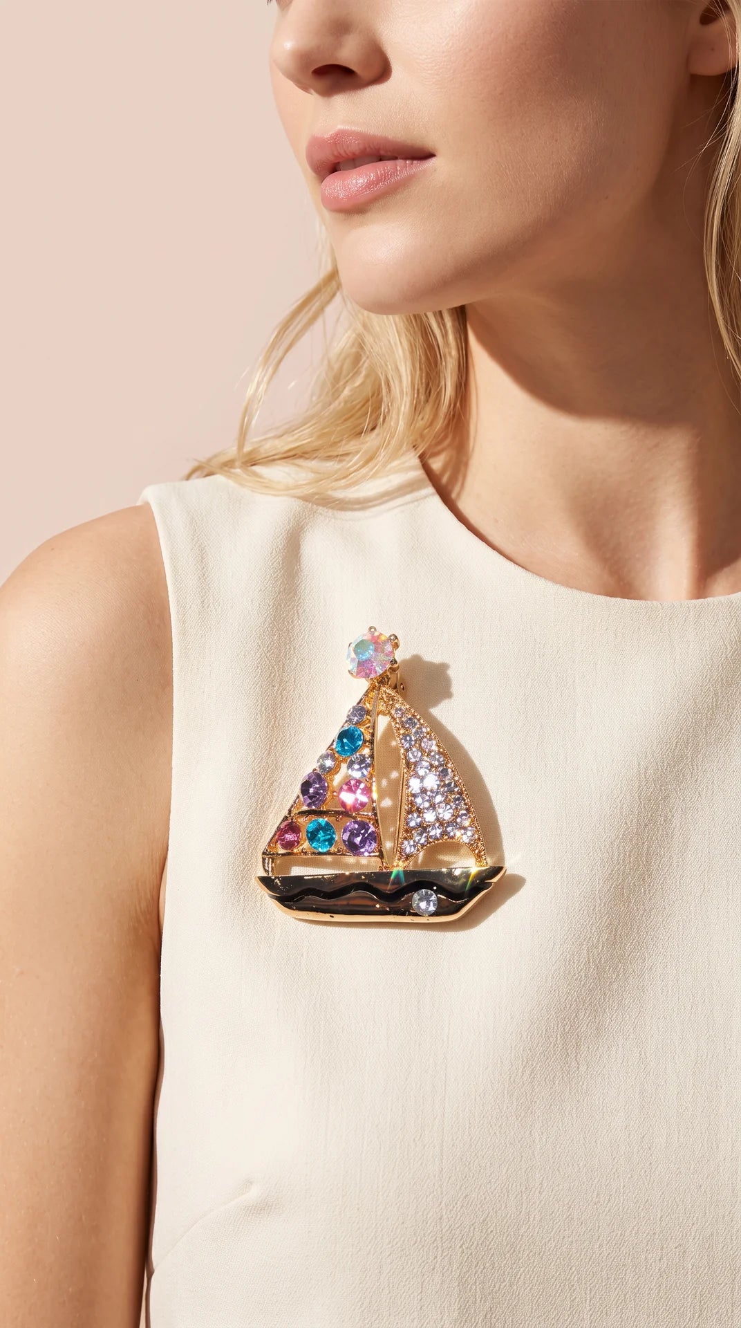 Crystal Sailing Boat Brooch