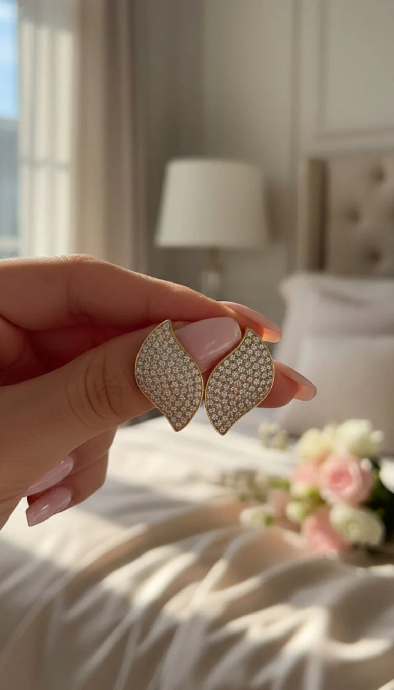 Curved Micro Crystal Stud Earrings