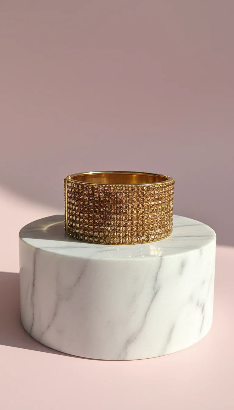 Chunky Hinged Mirrored Crystal Bangle