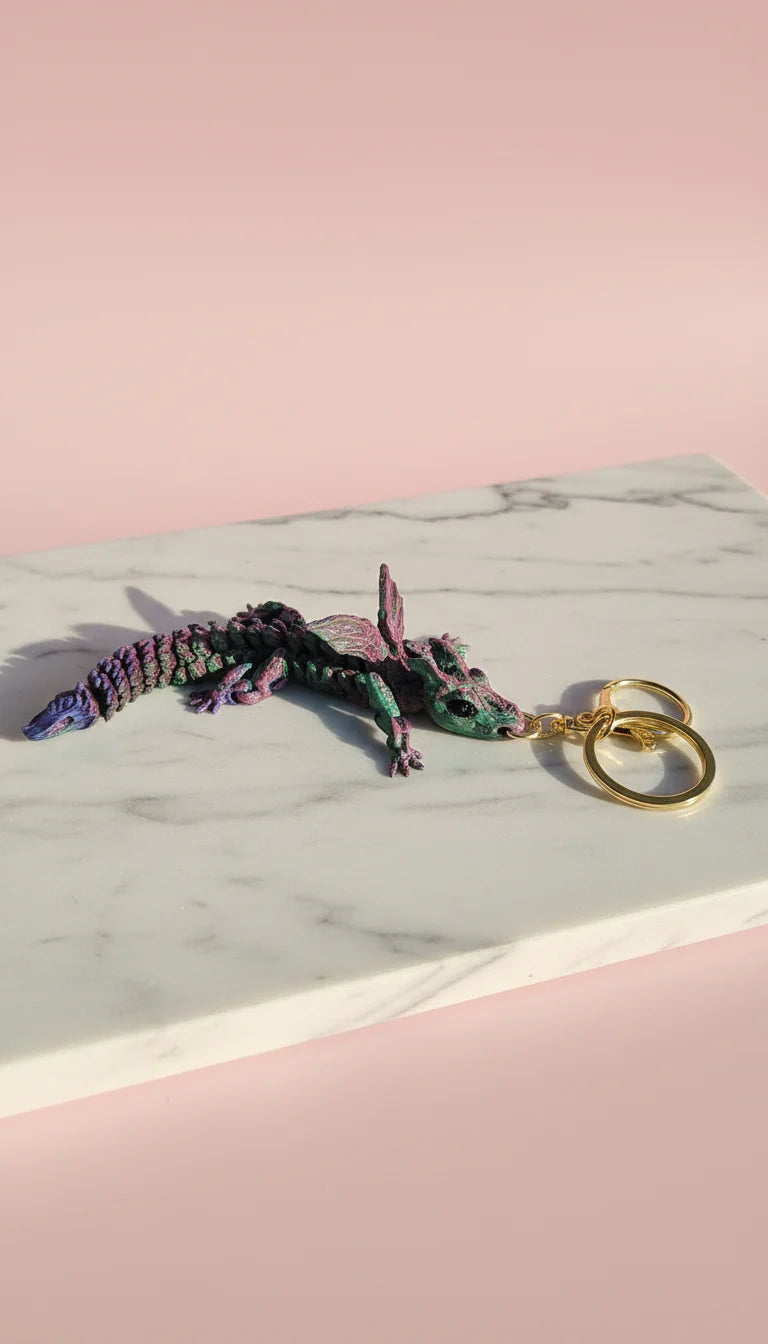 3D Printed Articulated Fantasy Dragon : Bioplastic Fidget Toy Key Ring
