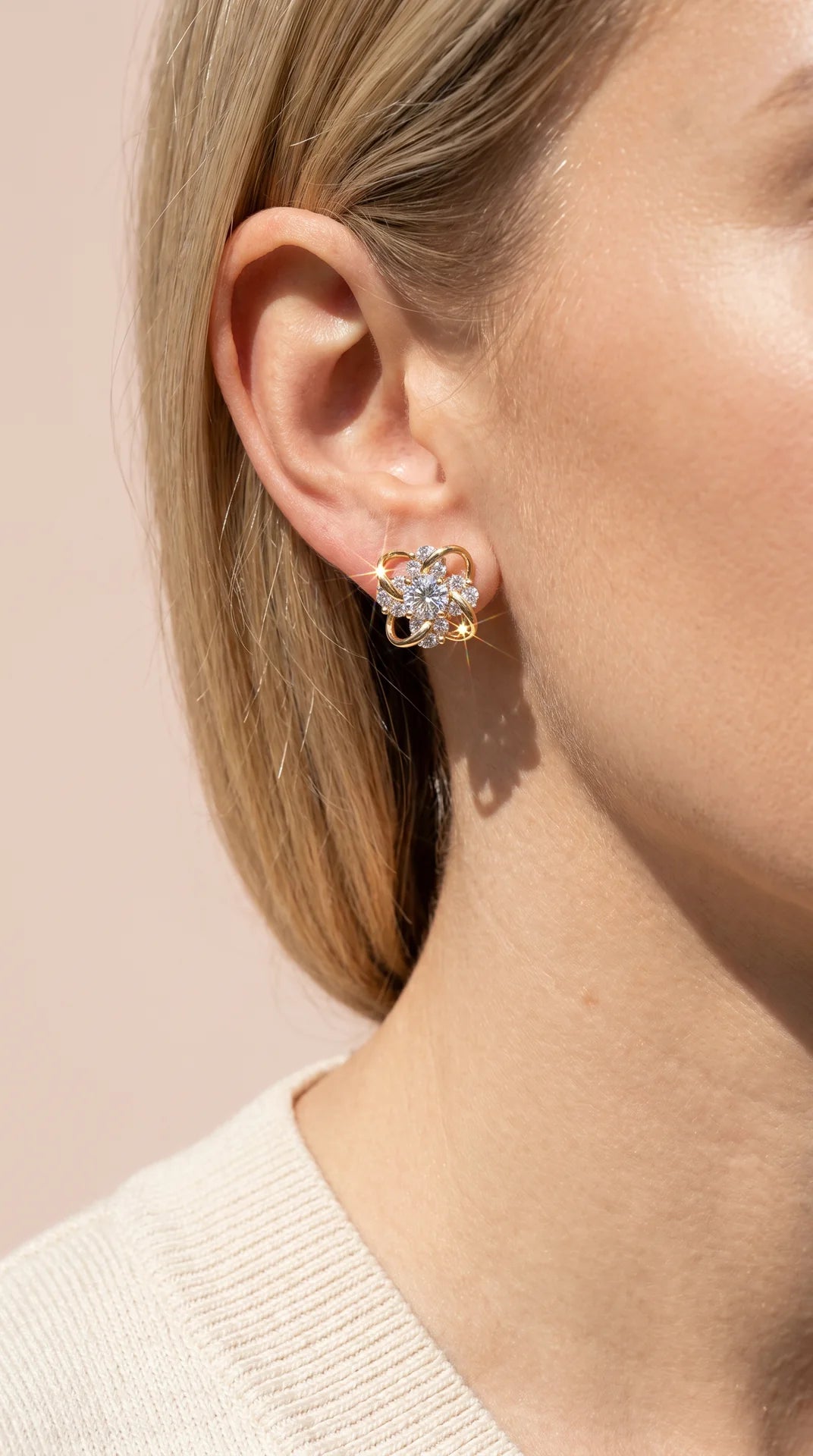 Curved Round Cut Crystal Stud Earrings