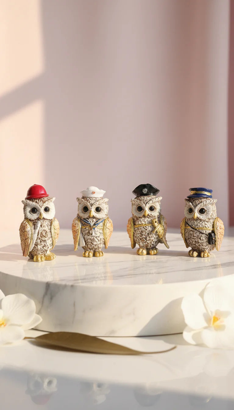 Set of 4 Novelty Workforce Owls With Hats