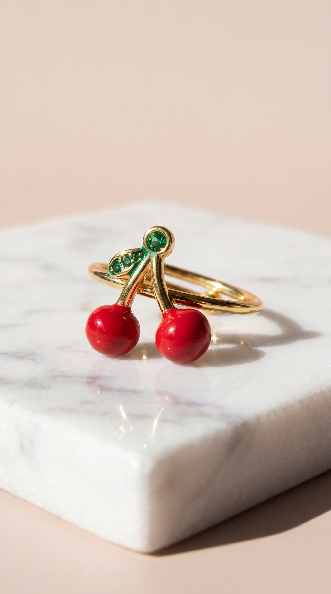 Red Cherry Gold Plated Freesize Ring