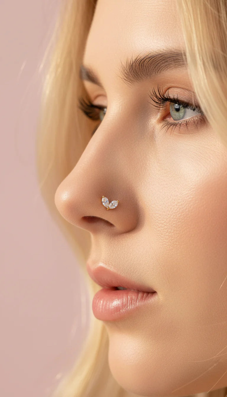 Waterproof Crystal Stainless Steel Gold Plated Nose Ring