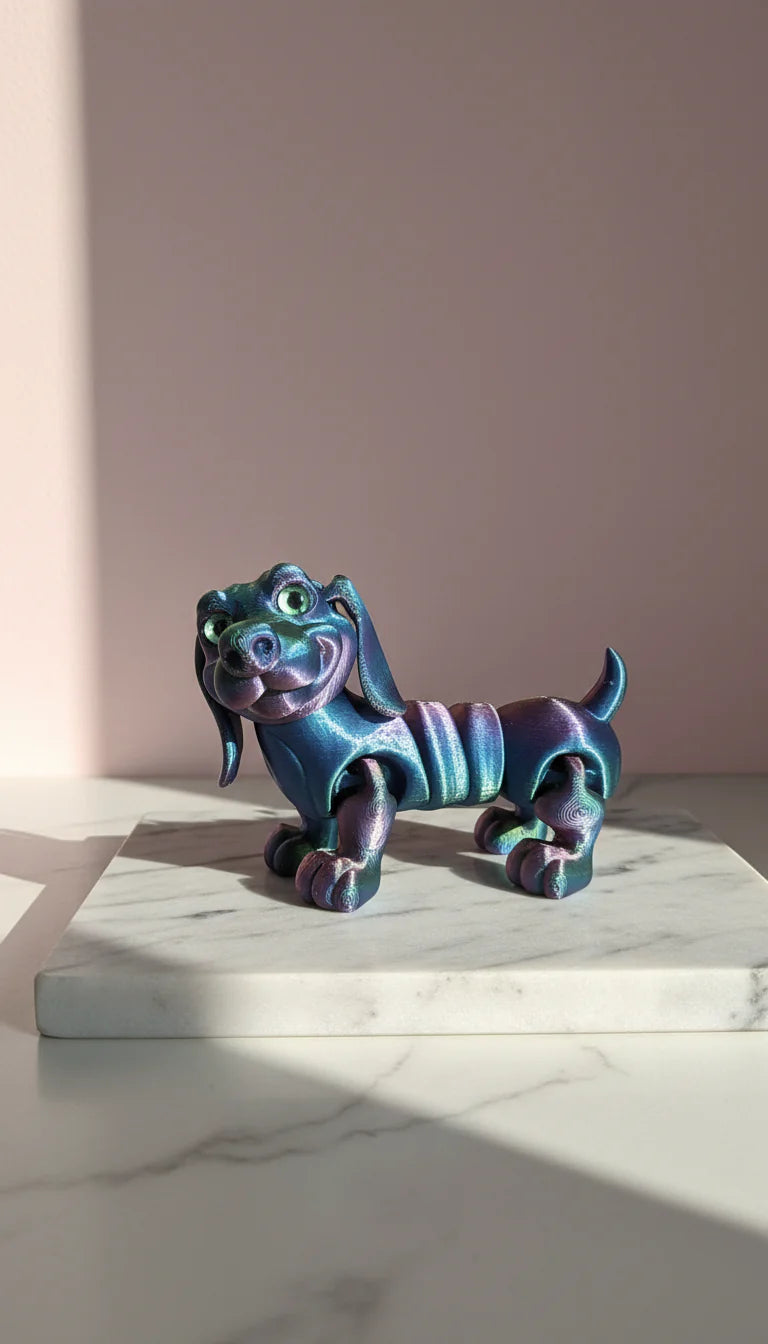 3D Printed Articulated Fantasy Sausage Dog Figurine: Bioplastic