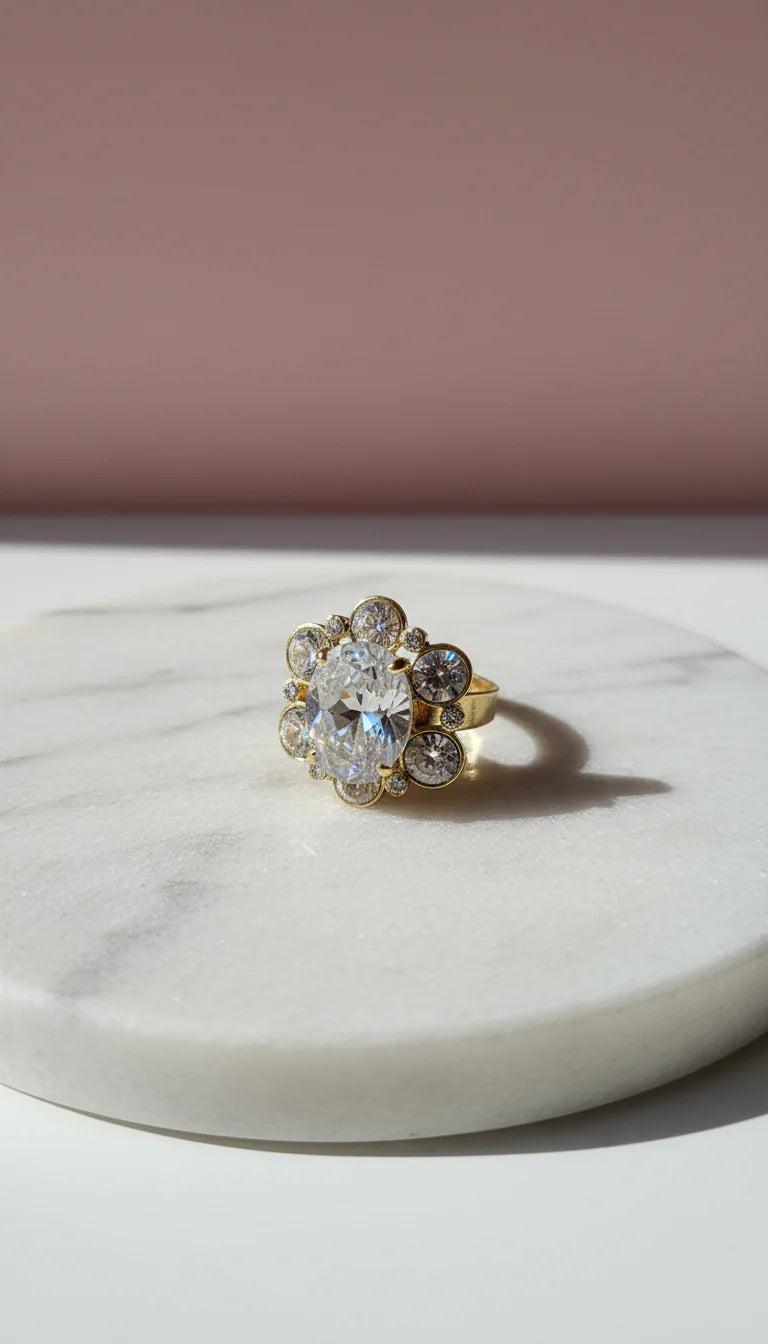Jewelled Flower Crystal Free size Ring
