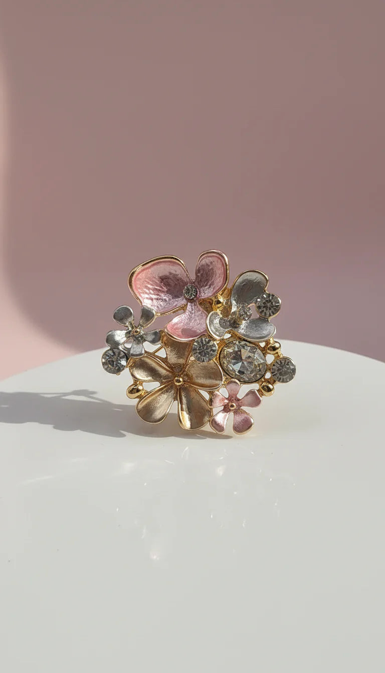 Floral Crystal Cluster Magnetic Enamel Brooch